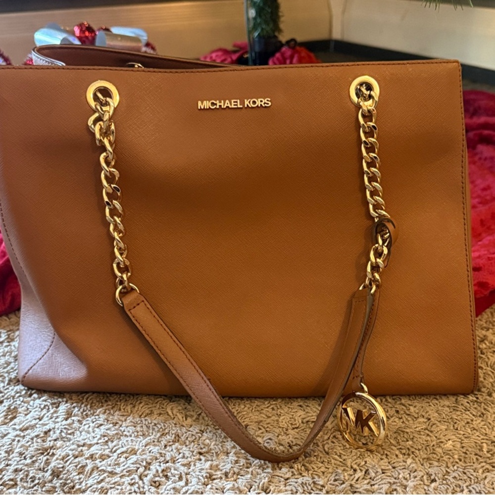 Michael Kors Tan Tote with Gold Chain